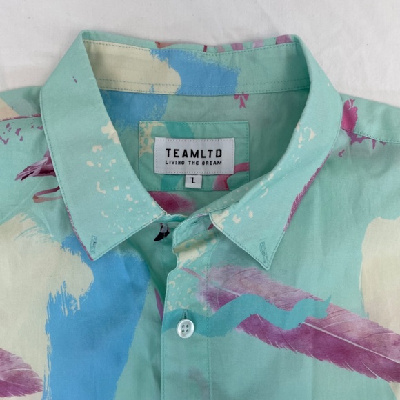 TEAMLTD Living the Dream Short Sleeve Button Down Flamingo Tropical Men’s Large - Picture 7 of 15